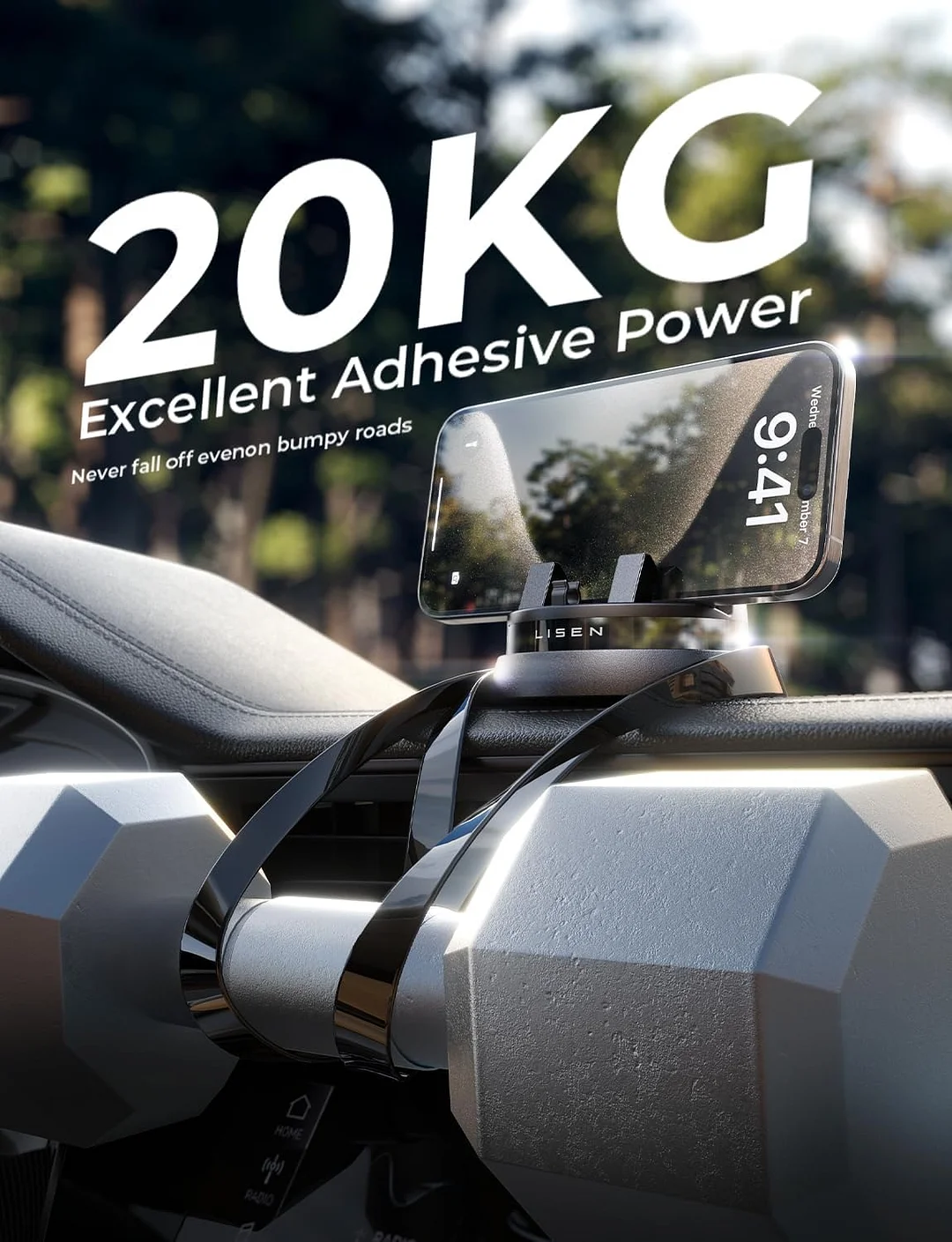 LISEN Car Phone Holder(Updated),360&deg; Rotatable Dashboard Cell Phone Holder,Non-Slip Navigation Car Phone Mount Dash Fit for iPhone 16 Pro Max/15/14/13/12/11,Samsung Series,All Smartphones