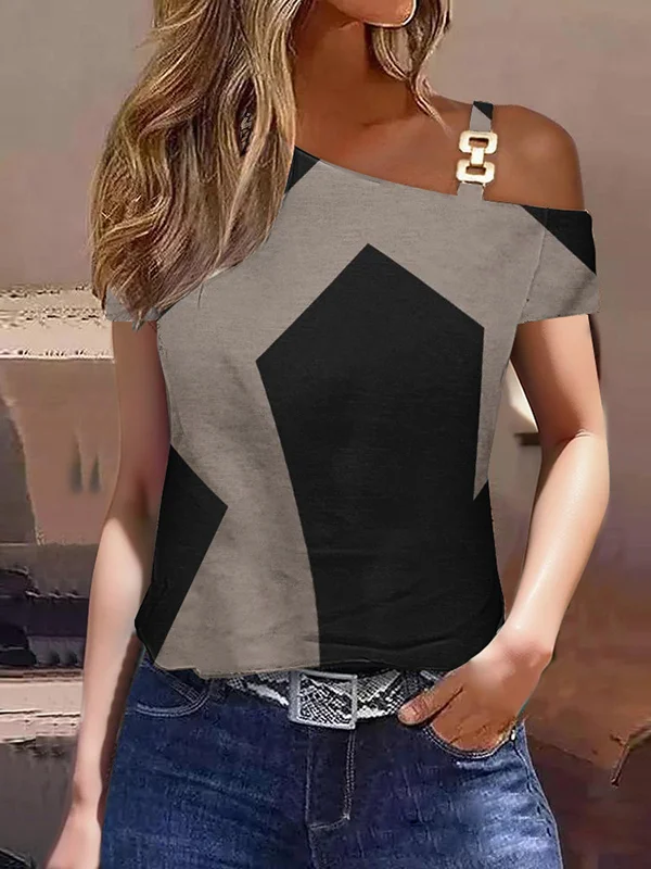 Printed One-Shoulder T-Shirts Tops