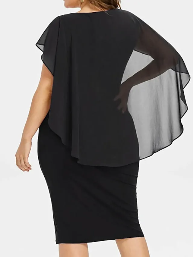 Womens Dress Plus Size Party Solid Color Crew neck Short sleeve Fall Spring Elegant Prom