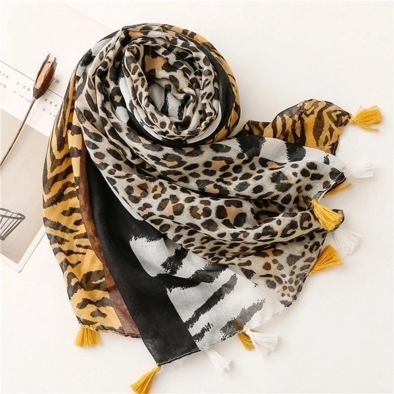 Women’s Streetwear Leopard Voile Winter Scarves