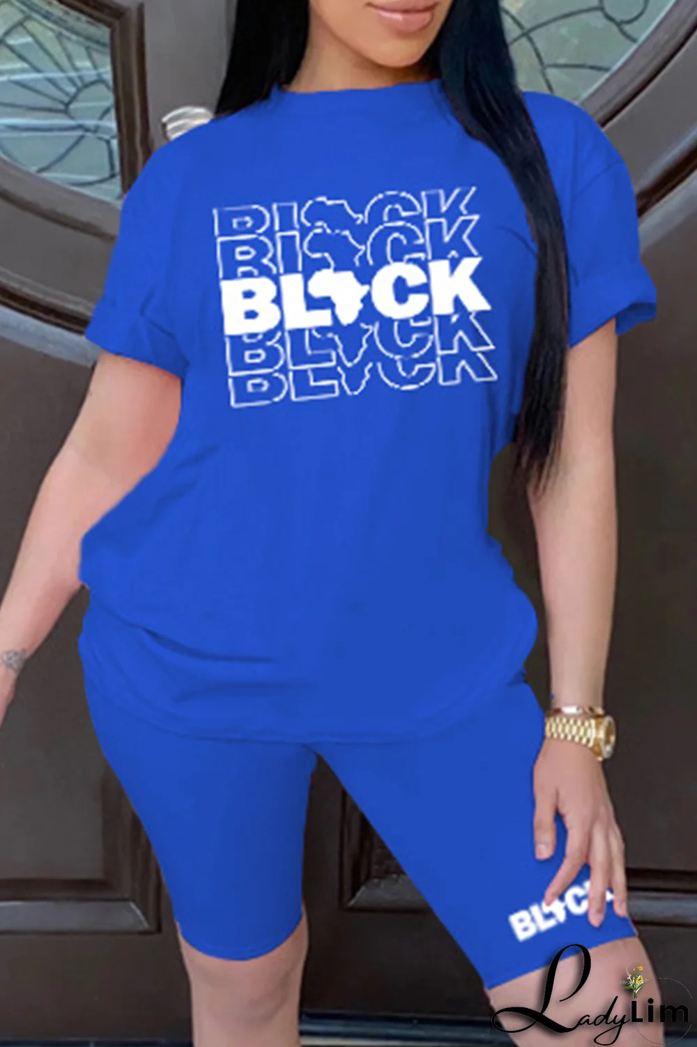 Purple Fashion Print Patchwork O Neck Short Sleeve Two Pieces