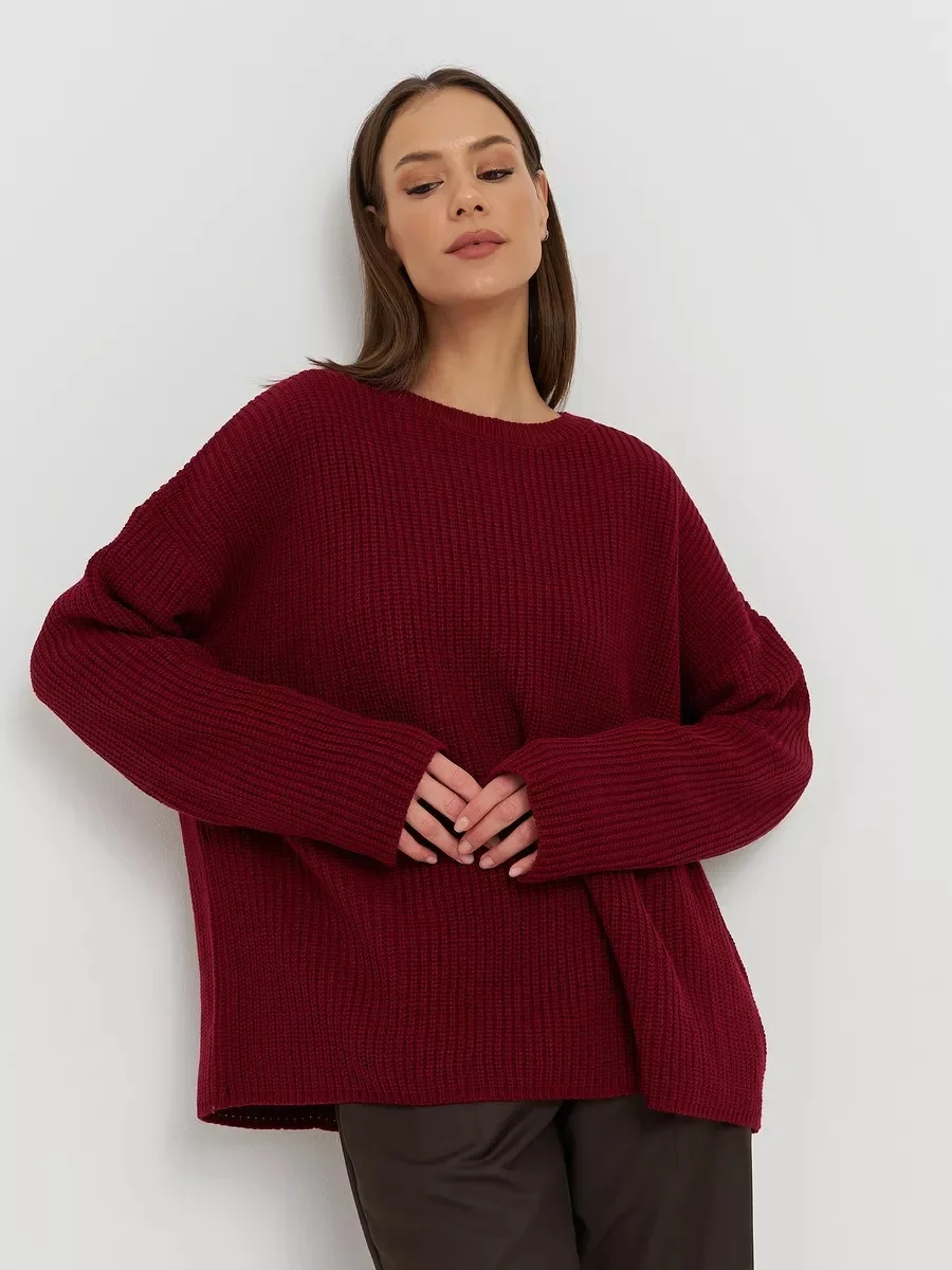 Uveng Uveng / Winter 2024 Round Collar Loose Long Sleeve Basic Casual Sweater Sweater