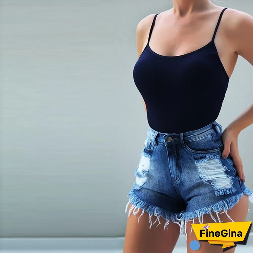 New Women's High Waisted Denim Shorts with Holes and Slim Casual Classic Shorts