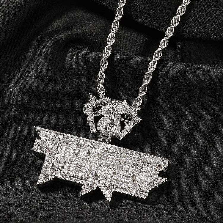 Hip Hop Double Gun Dollar Money Letter Pendant Diamond Necklace-VESSFUL