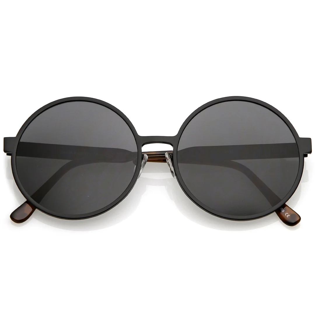 Oversize Round Metal Frame glasses With Neutral Colored Flat Lens 58mm