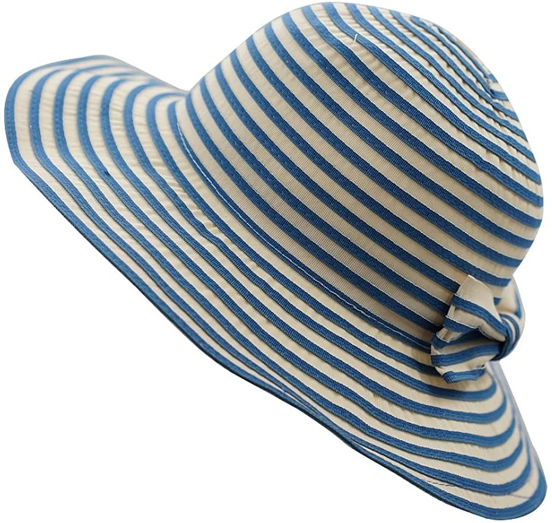 LLmoway Women Beach Sun Hat Lightweight Cotton Stripe Hat with Inner String