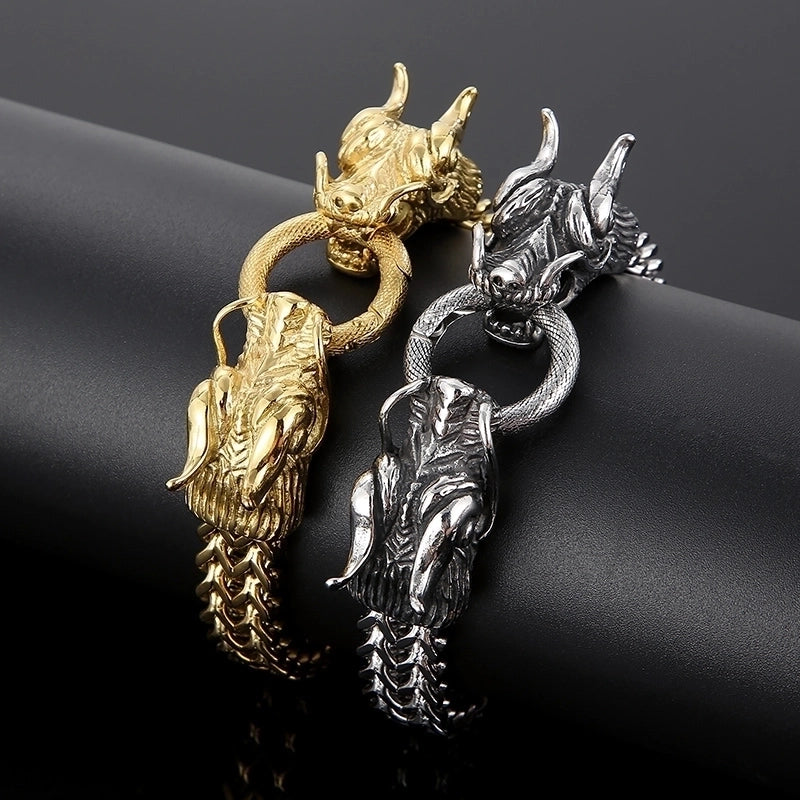 Hip-Hop Dragon 304 Stainless Steel 18K Gold Plated Men's Bracelets