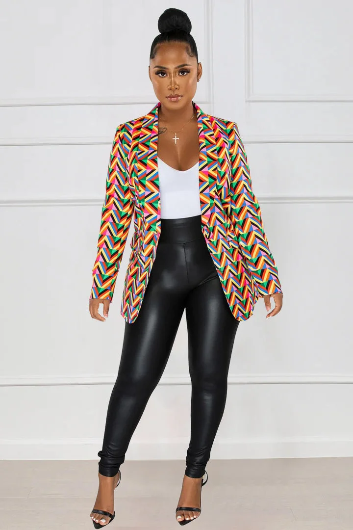 Fall Slim Fit Printed Top Blazer Jacket