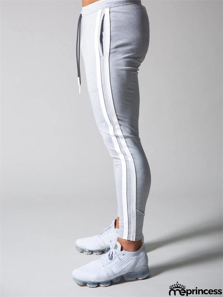 Mens Gym Breahthable Patchwork Running Zipper Pants