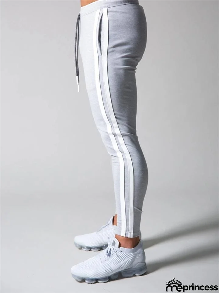 Mens Gym Breahthable Patchwork Running Zipper Pants