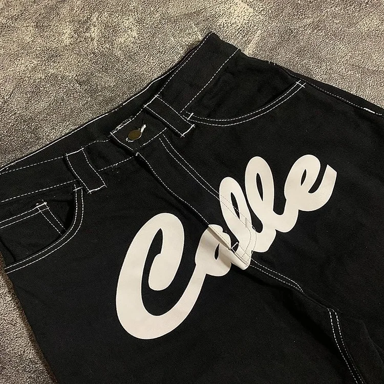 Y2K High Street Gothic Loose Letter Printed Hip Hop Fashion Retro Casual 2000s Vintage Washed Men Women Straight Radish Jeans