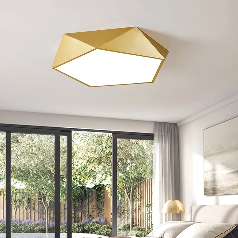 Modern Light Fixtures Ceiling Of Equilateral Indoor Lighting Gold Lampshade For Living Room Bedroom Lamp Ceiling Lamp Fixtures
