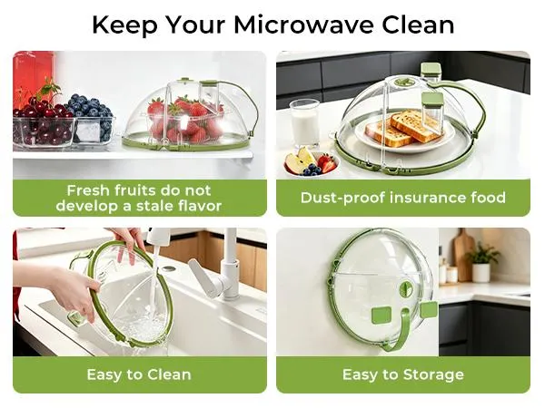 UFORU  Upgraded Foldable Microwave Splatter Cover with Dual Water Steamer, 10 Inch Clear Vented Food Lid with Handle, Anti-Splatter Microwave Cover for Moisture-Rich Heating, Kitchen Gadget