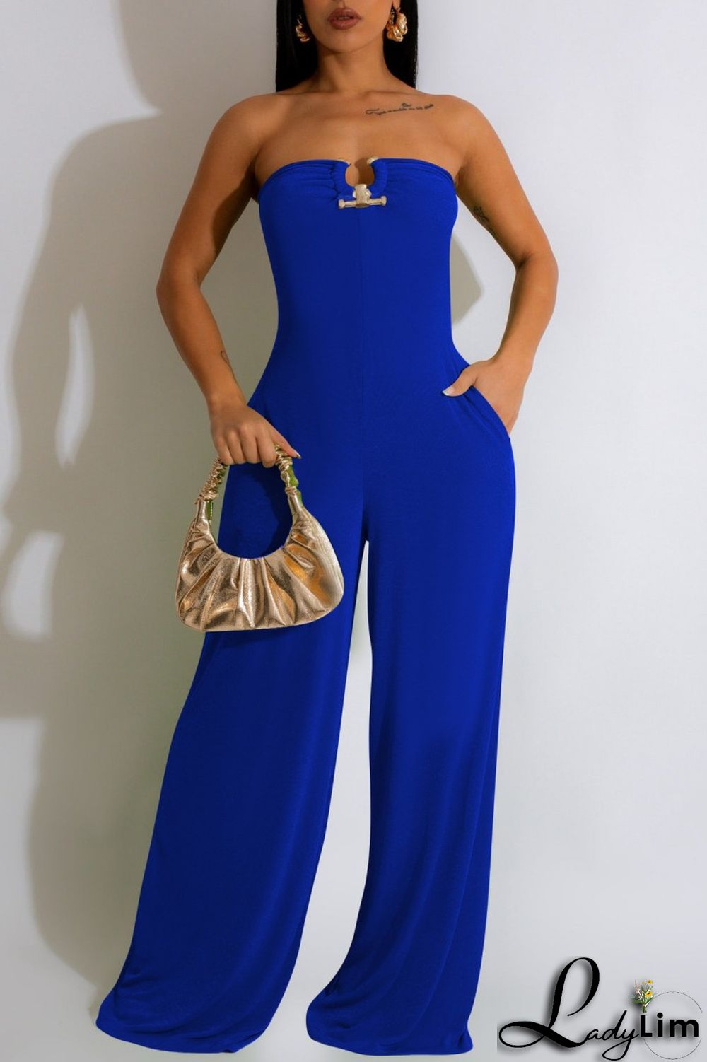 Red Sexy Casual Solid Backless Strapless Regular Jumpsuits