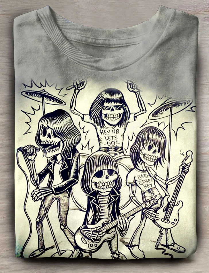 Teecade Teecade Skull Band Art Print T-shirt