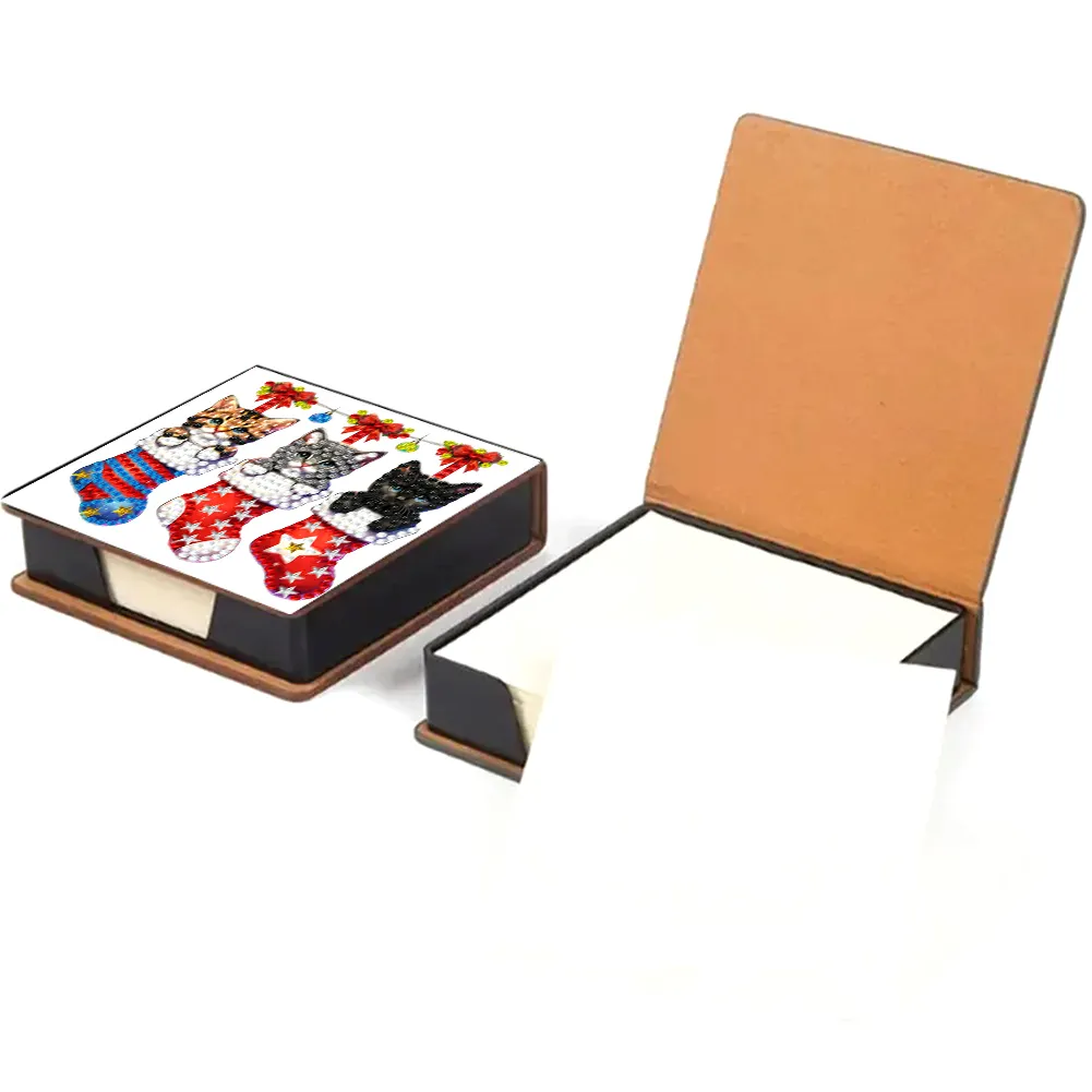 5D DIY PU Diamond Art Note Box with 160 Sheets Paper Mosaic Kit (Kitty Socks)