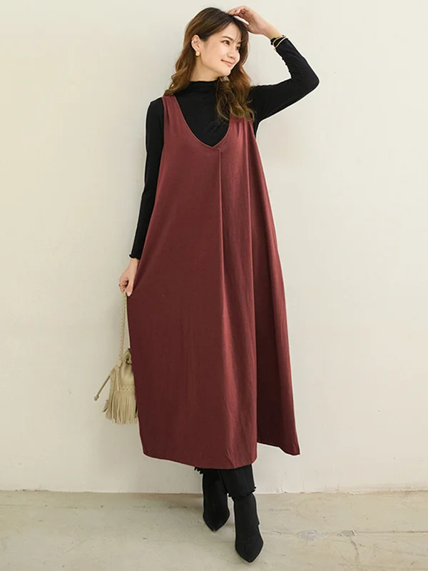 Minimalist Roomy Pure Color Vest Dress Midi Dress