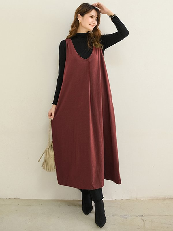 Simple Loose Solid Color Vest Dress Midi Dress