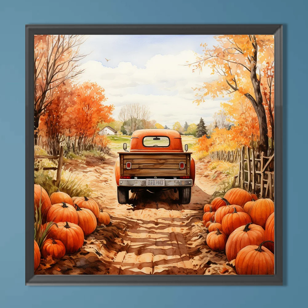 Diamond Painting - Full Round Drill - Autumn Pumpkin Classic Car(Canvas|40*40cm)