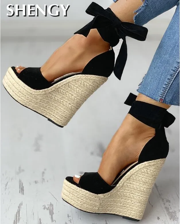 2020 Women Spring Wedge Sandals Female Platform Bohemia High Heel Sandals Fashion Ankle Strap Open Toe Ladies Shoes