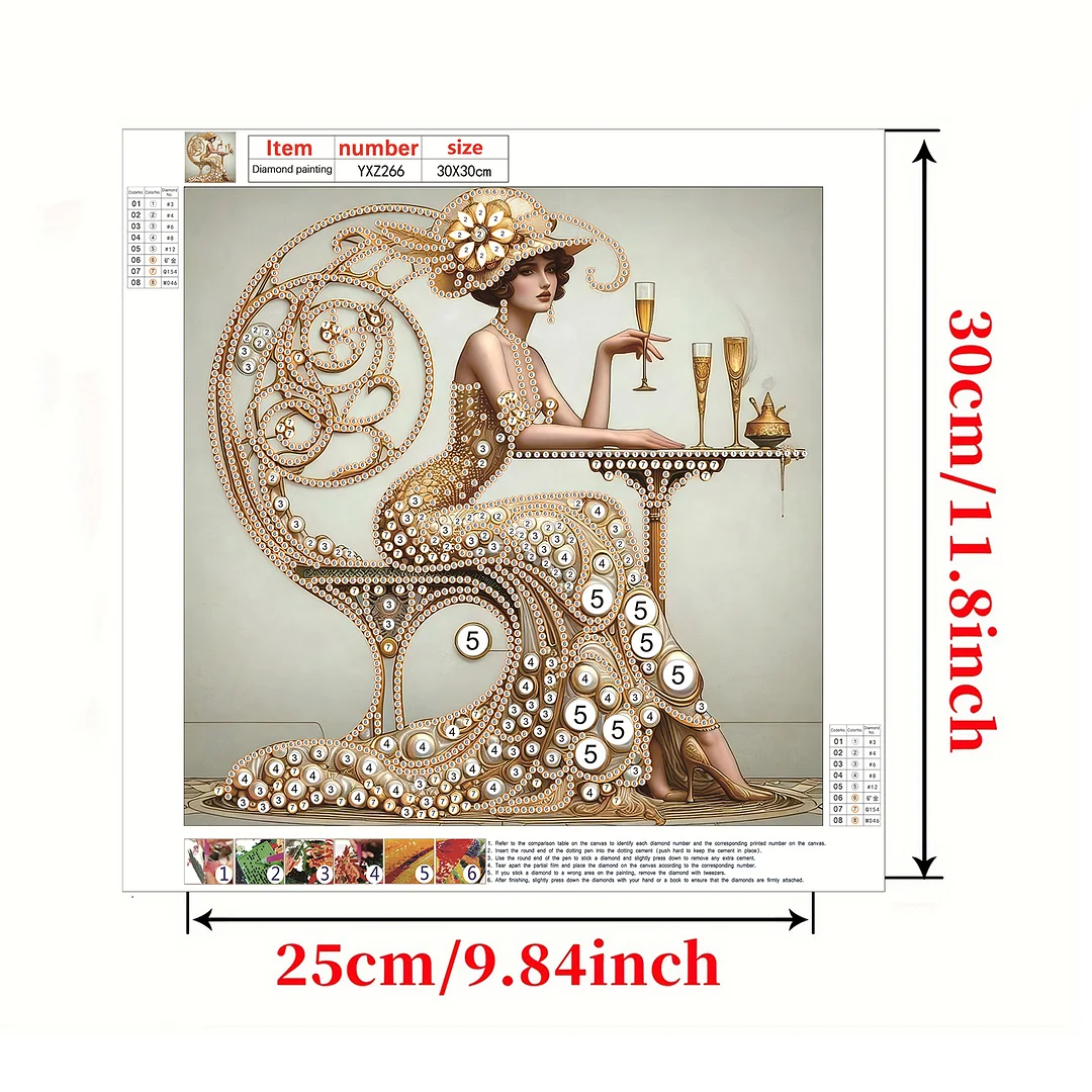 Champagne Beauty Special Shaped 5D DIY Partial Drill Diamond Painting Kit30x30cm