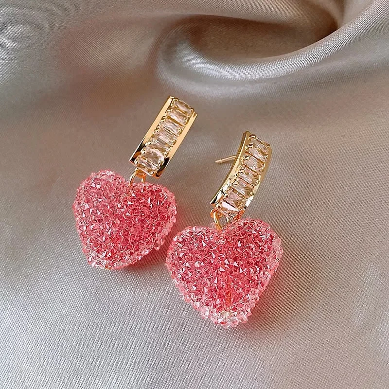 Pinky Crystal Heart Earrings