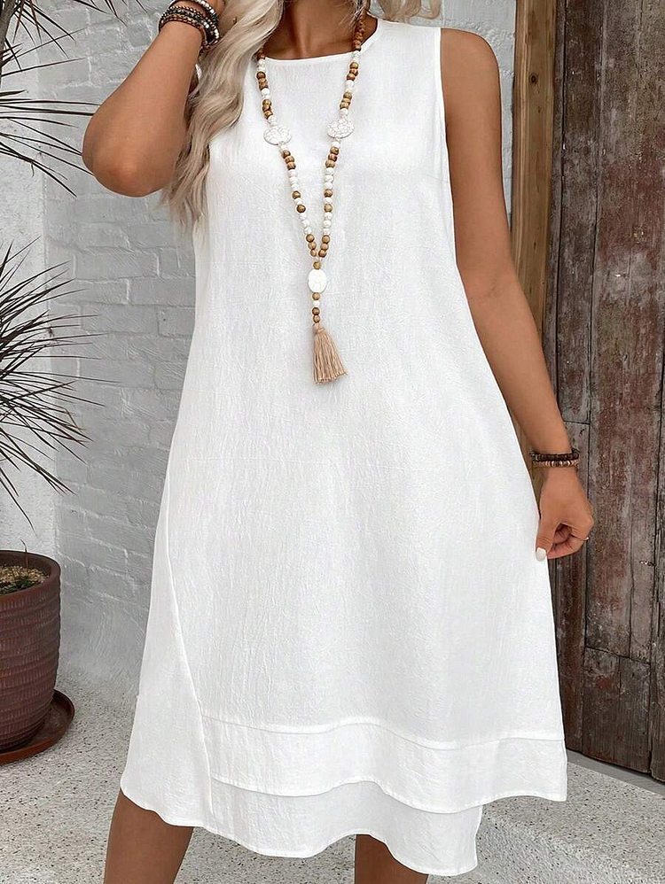 Women'S Solid Color Sleeveless Round Neck Casual Loose Midi Dress