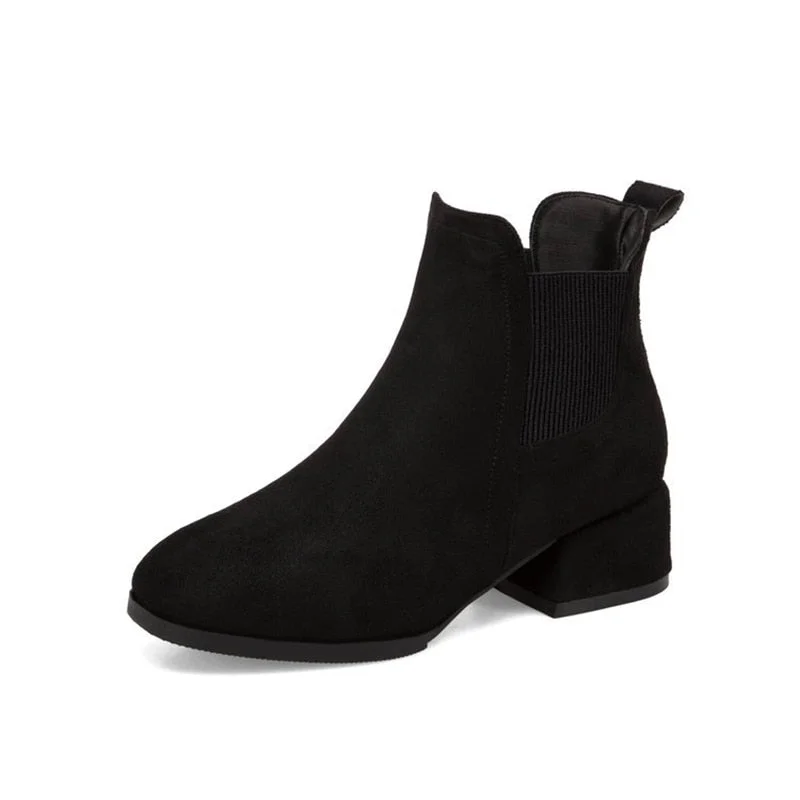 Lourdasprec booties woman 2021 autumn winter new chelsea Ankle boots fashion  suede wedges slip on short boot mid heel plus size women shoes