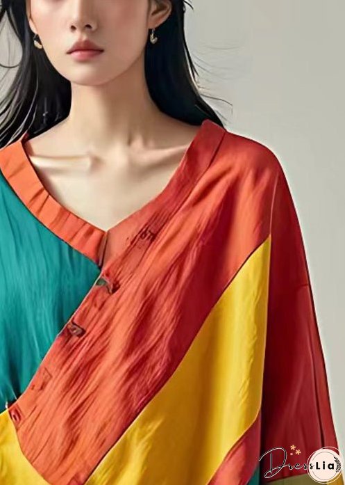 Unique Orange Asymmetrical Patchwork Cotton Shirt