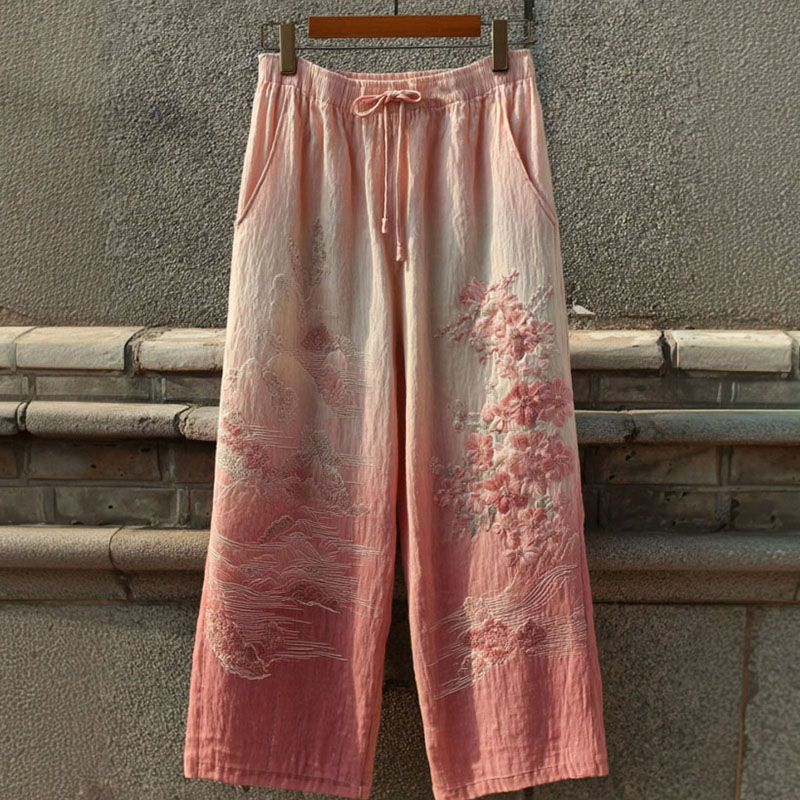 Women's Retro Floral Art Print Comfortable Casual Pants wearshes