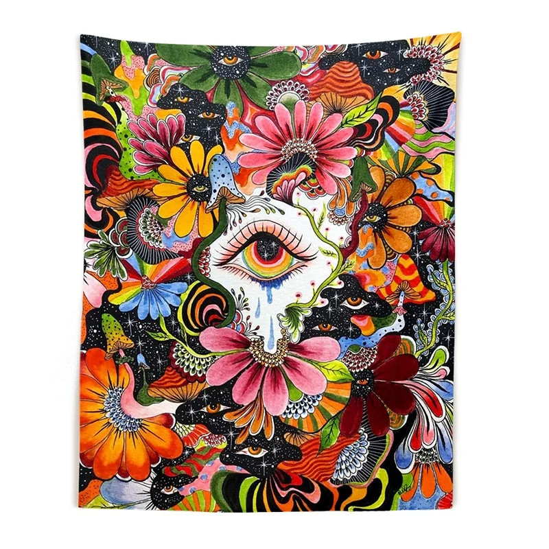 Psychedelic Mushroom Tapestry Wall Hanging Botanical Celestial Floral Tapestry Hippie Eye Wall Carpets Dorm Decor Starry Carpet