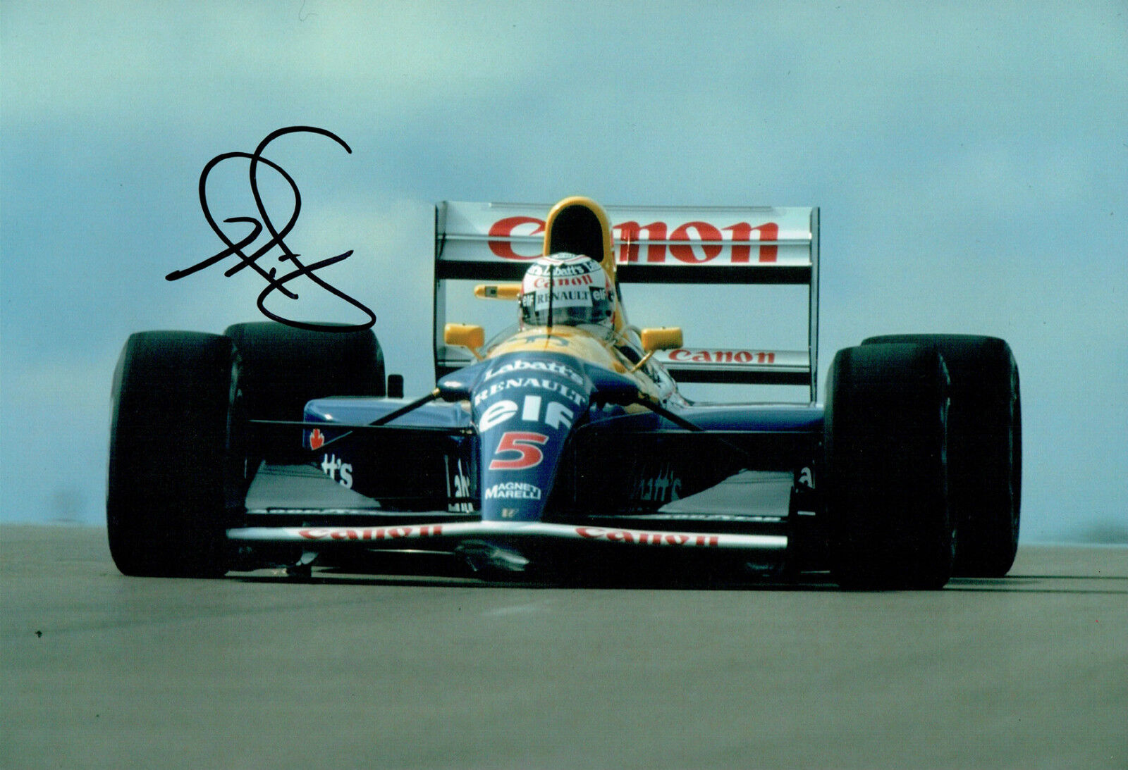 Nigel MANSELL SIGNED 12x8 Photo Poster painting Williams RENAULT Red 5 Autograph AFTAL COA