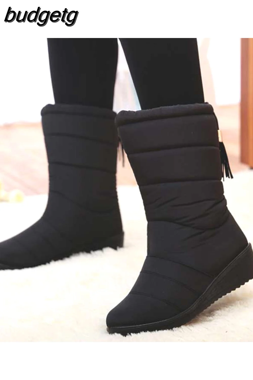 budgetg Women Boots Mid-Calf Down Boots High Bota Waterproof Ladies Snow Winter Shoes Woman Plush Insole Bota Feminina 2023