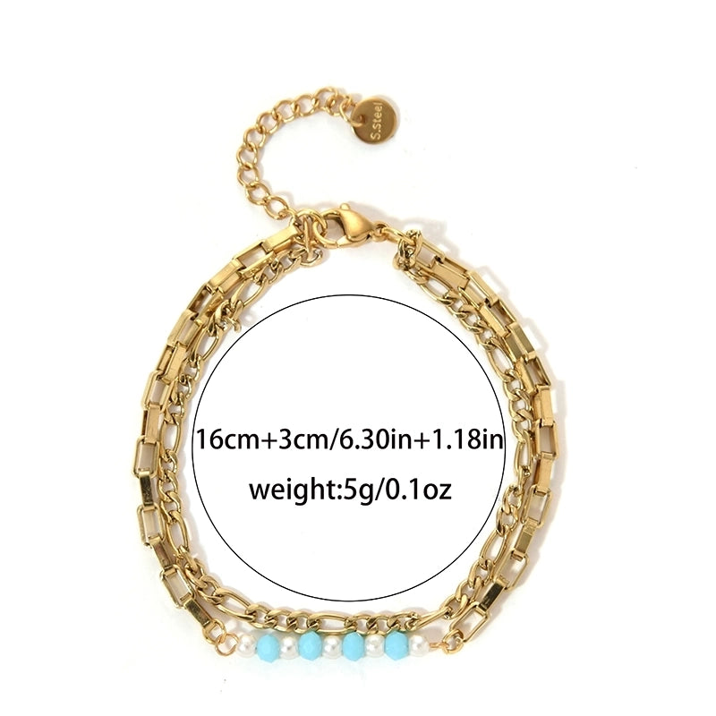 Casual Vacation Commute Geometric Round 304 Stainless Steel 14K Gold Plated Cable Chain Bracelets In Bulk