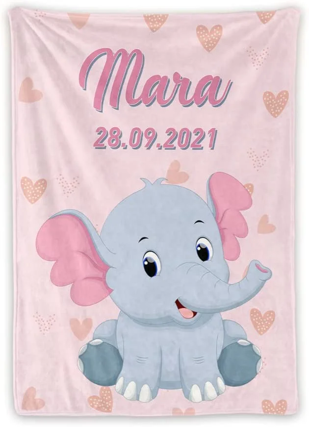 Personalized Baby Blankets with Name Custom Name Date Receiving Blanket Soft Throw Blanket with Animal Customized Gifts for Baby Boys Girls Newborn