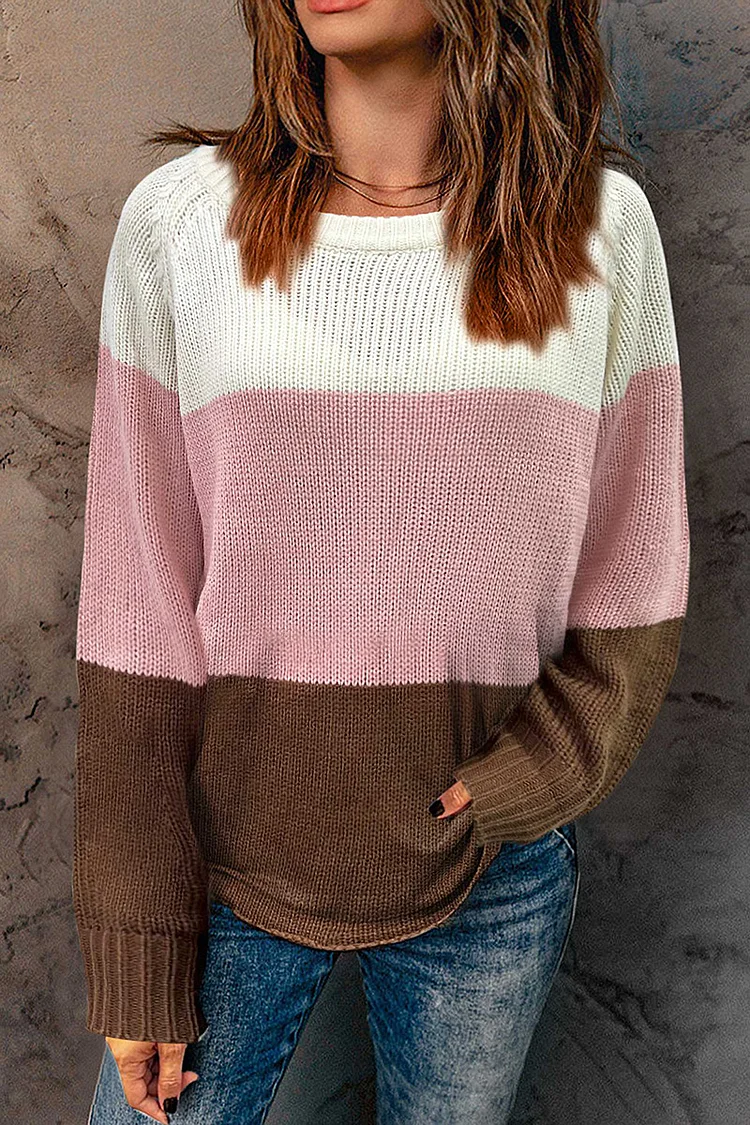 Colorblock Raglan Sleeve Round Neck Sweater