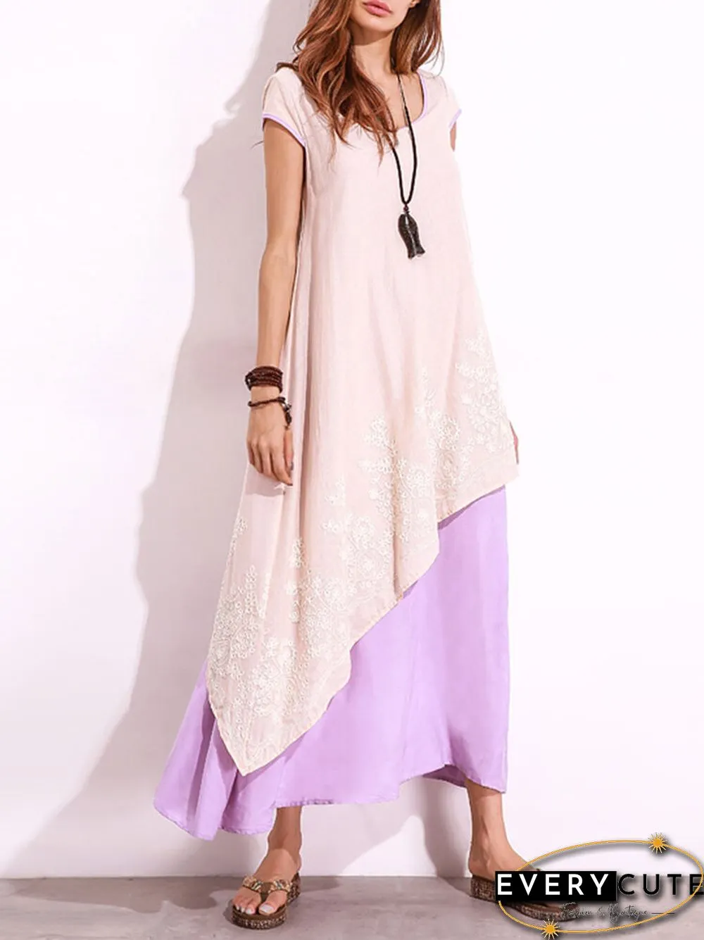 Vintage Floral Embroidered Sleeveless Two Layers Long Maxi Dresses