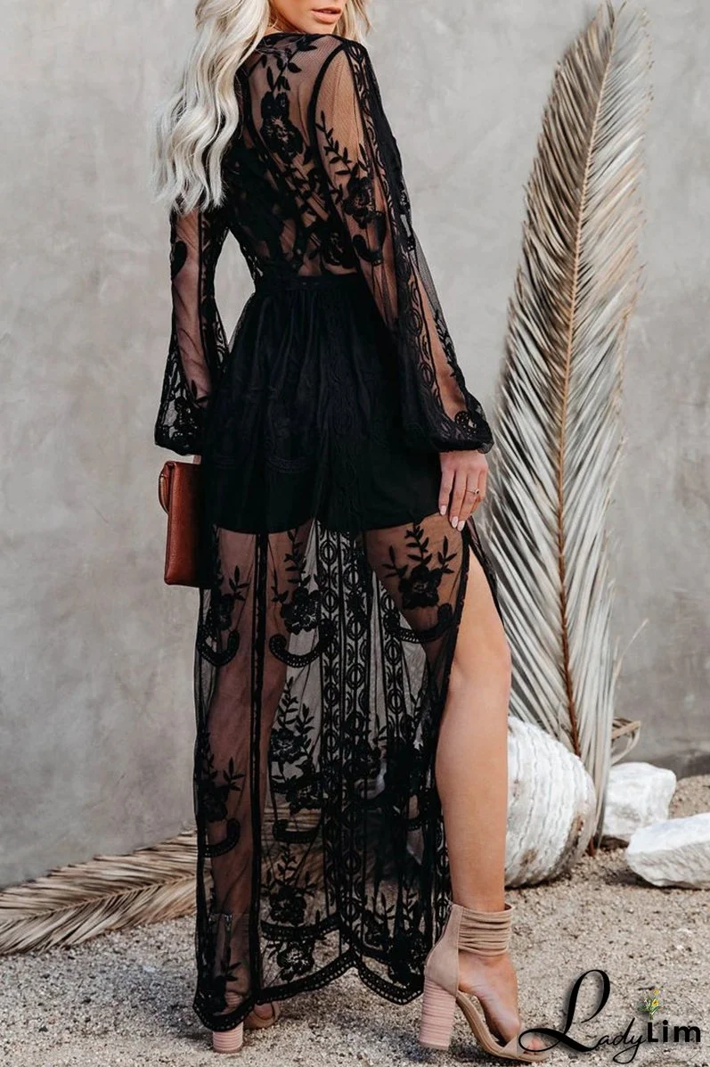 Casual Solid Lace V Neck Lace Dress Dresses(3 Colors)