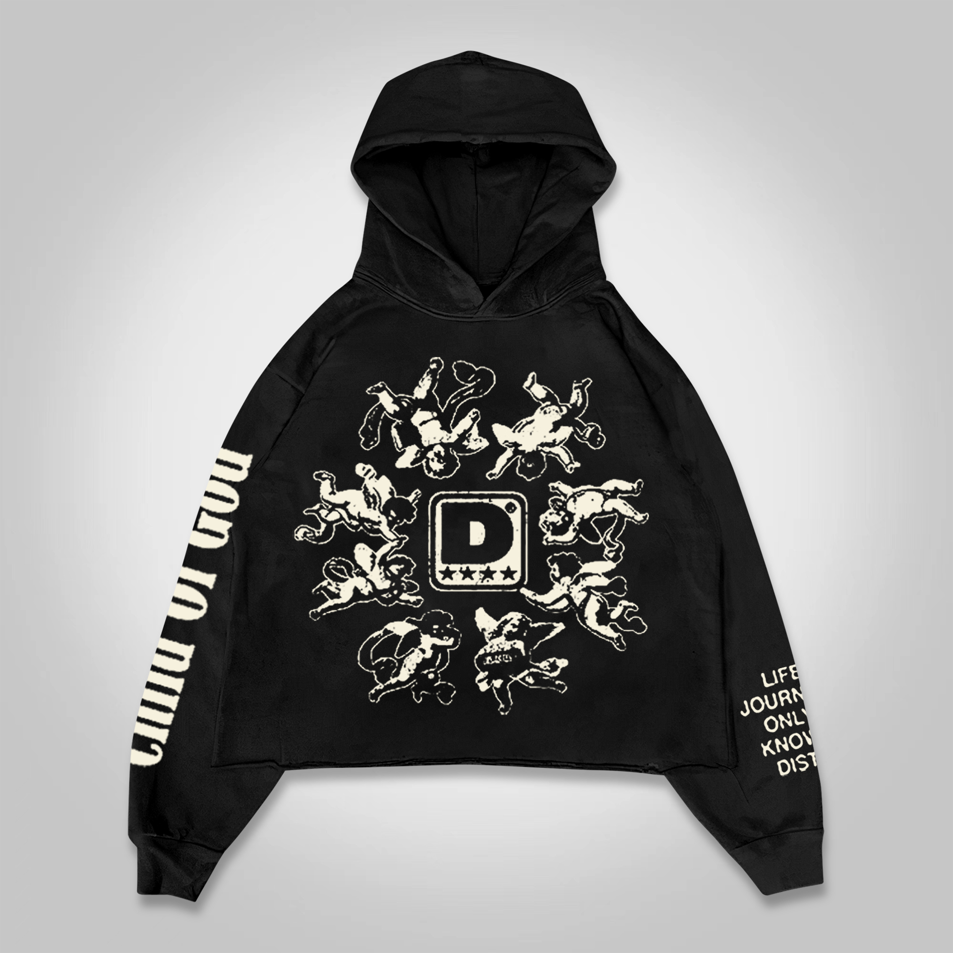 Sopula Vintage Nothing Without God Angel Wreath Graphics Hoodie - SOPULA