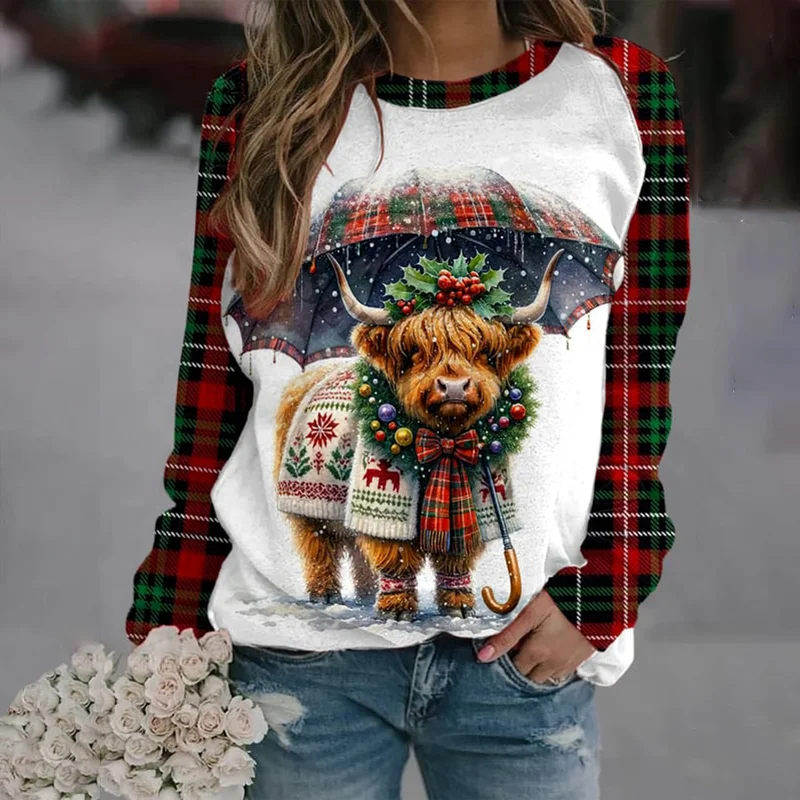 Women's Christmas Highland Cow Print Sweatshirt