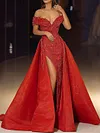 Sexy Off-The-Shoulder Shiny V-Neck Split-Side Split-Joint A-Line Evening Maxi Dress