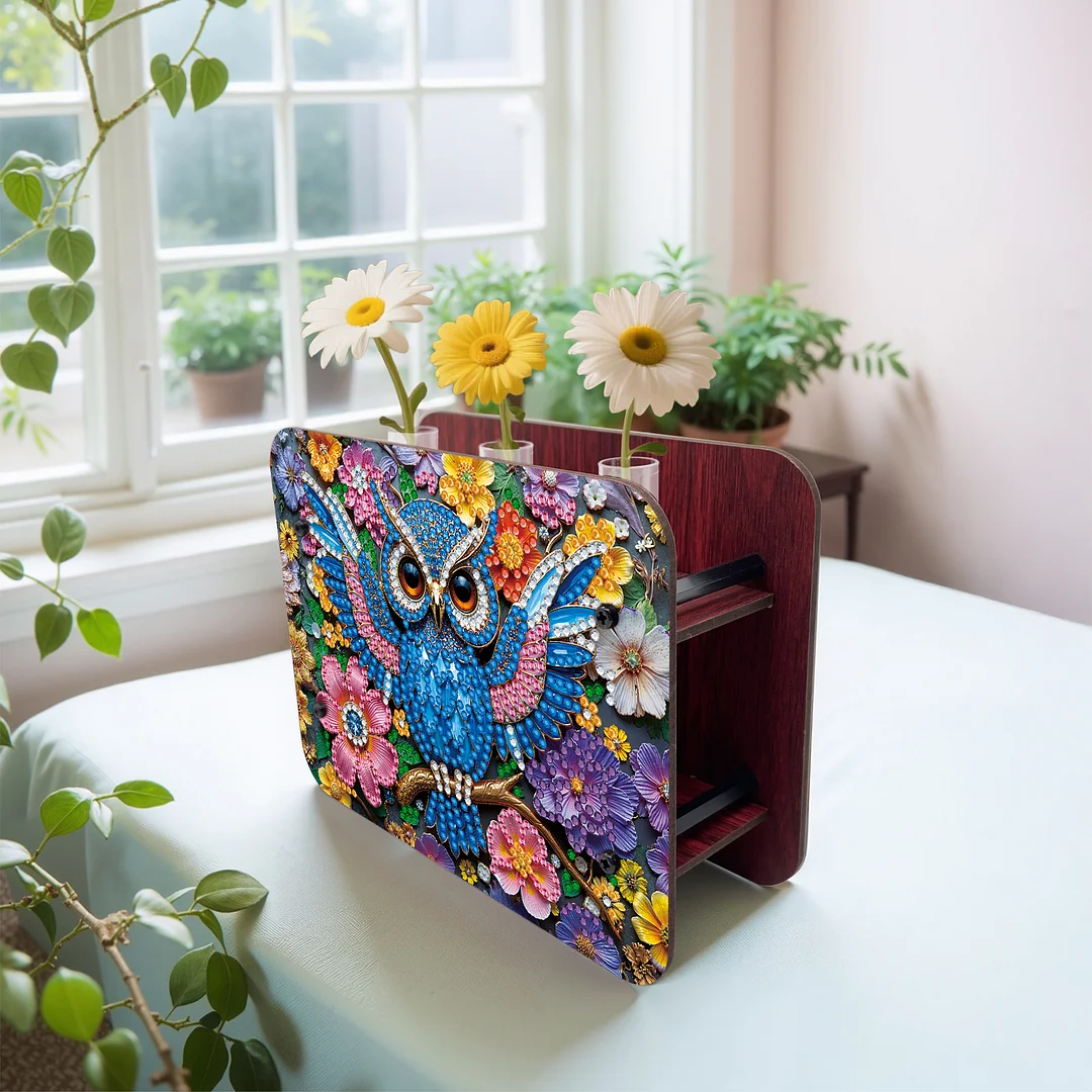 Gem Owl DIY Diamond Painting Wooden Tube Vase for Adults Gift Idea Home Decor