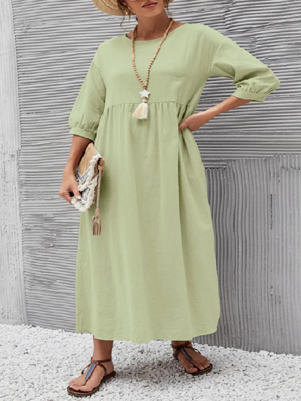 Chic Round-Neck Midi Dress in 11 Stunning Colors