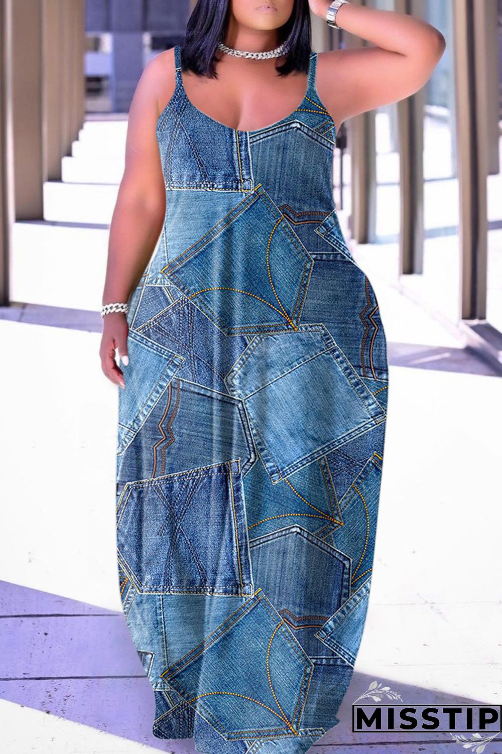 Grey Sexy Casual Print Backless Spaghetti Strap Long Dress Dresses