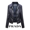 【PRADA】Modna i uniwersalna damska kurtka skórzana (materiał skóra jagnięca)