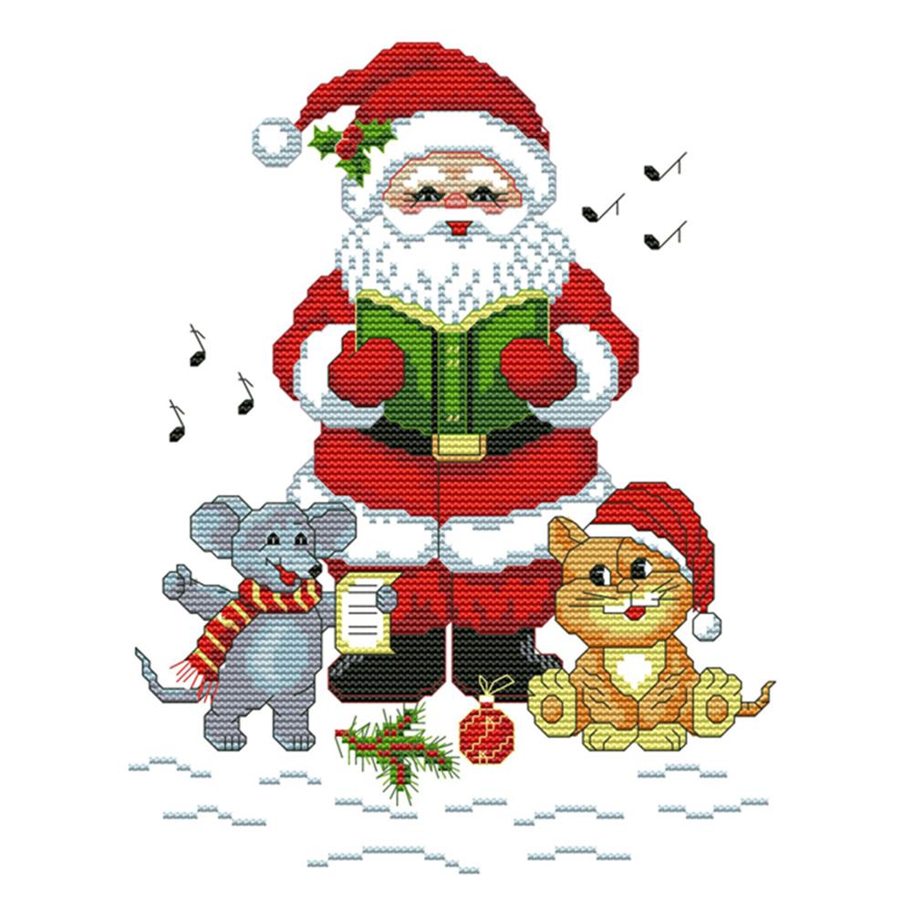 

Santa Claus And Cat Mouse - 14CT Stamped Cross Stitch - 24*28cm, 501 Original