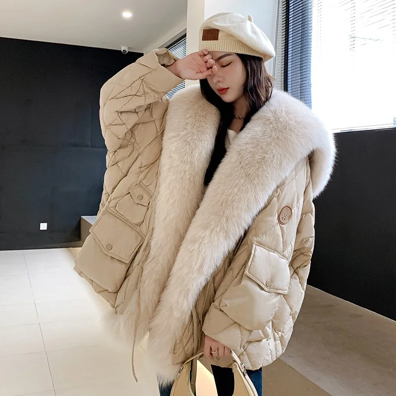 Woherb Down Jacket Women's Winter Large Real Fur Collar Thick Warm Female Parkas 2022 Loose Women Feather Puffer Duck Down Coat