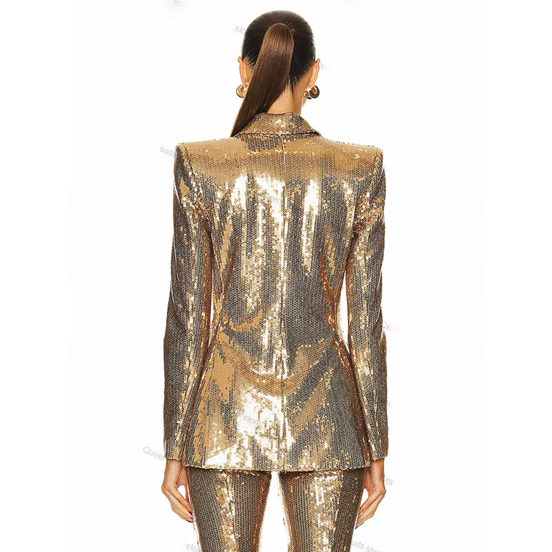 Nigikala Nigikala New Star Fashion Gold Lequine Suit Jacket Trouser Suit Two Sets