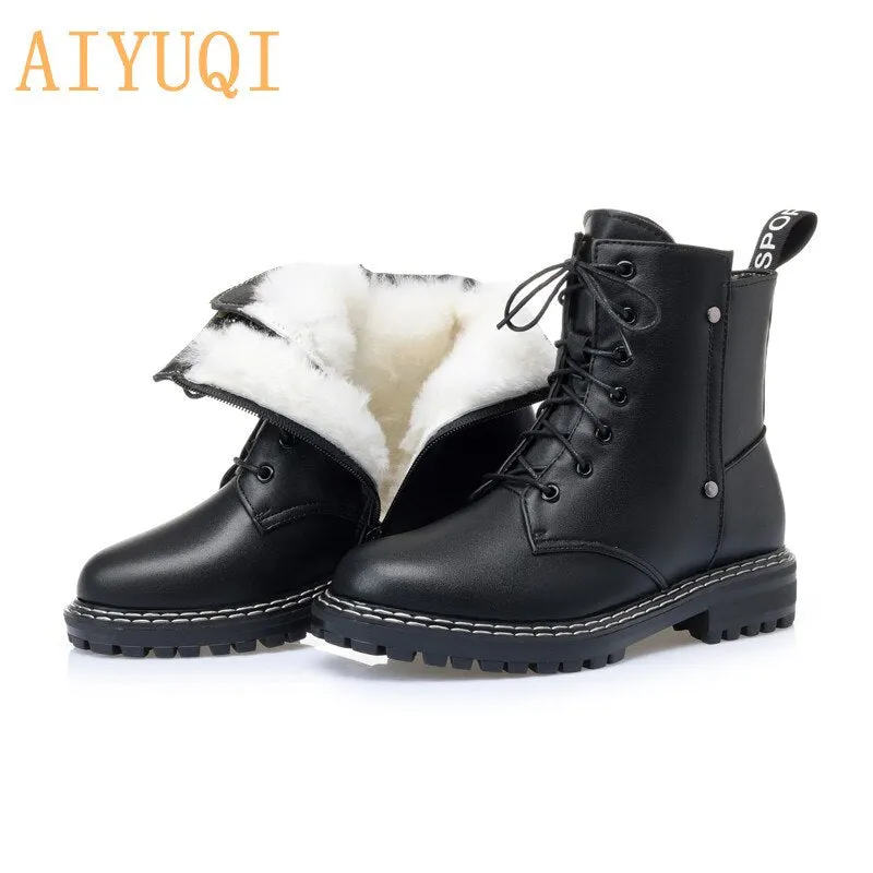 AIYUQI Winter Boots shoes Women 2021 New Genuine Leather Ladies Snow Boots Wool Warm 3 Colors Non-slip Women's Ankle Boots