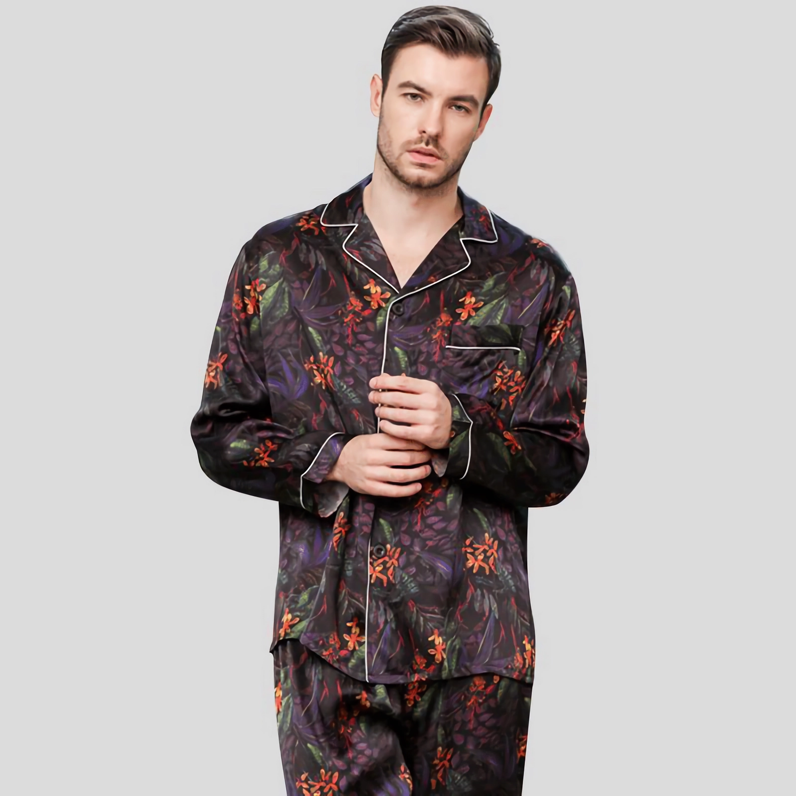 22 Momme High Quality Printed Silk Pajamas Set for Men REAL SILK LIFE